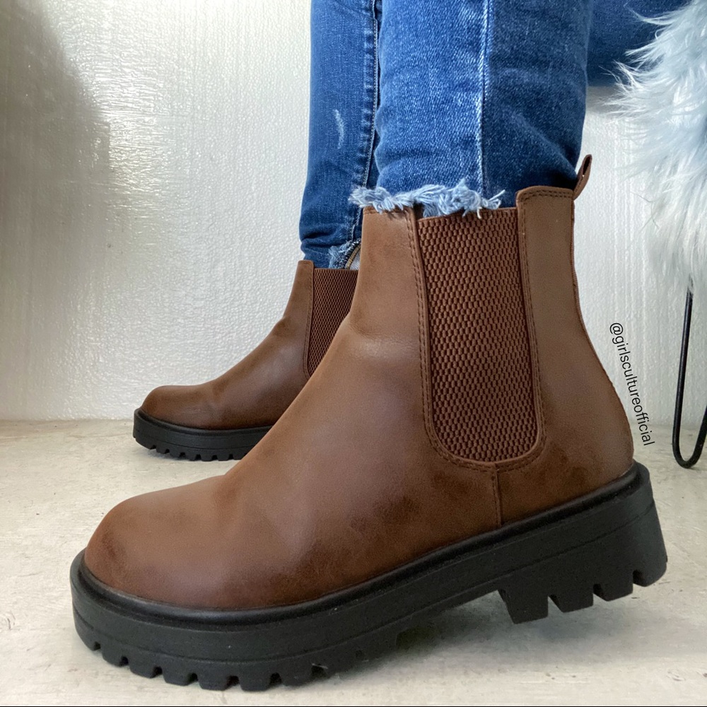 Brown Brush Motorcycle Platform Booties - Picture 3 of 10